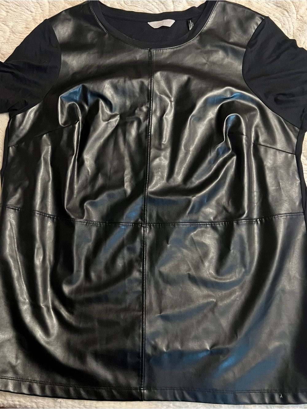Black Faux-Leather Short Sleeve Tee - Women